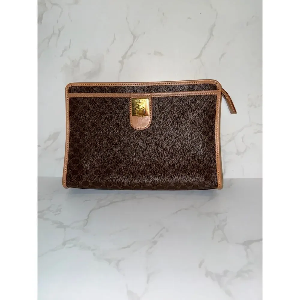 Celine Macadam Canvas Clutch with Tan Leather Trim - Picture 7 of 9